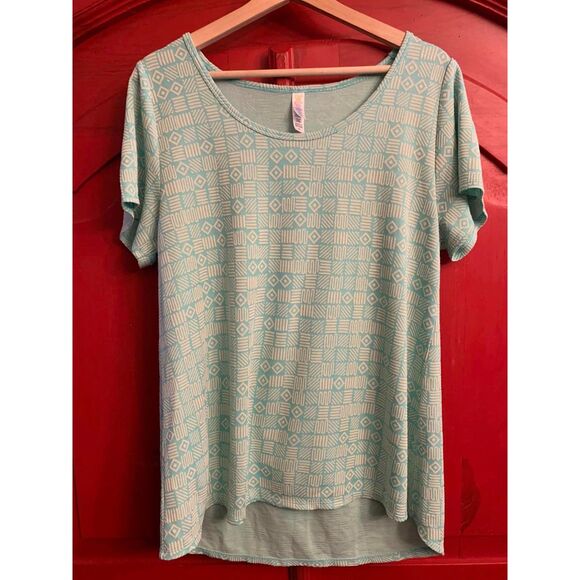 LulaRoe Size XL  Bright Mint Green Geometric Shapes Swing Shirt Top Springy EUC - Picture 1 of 2